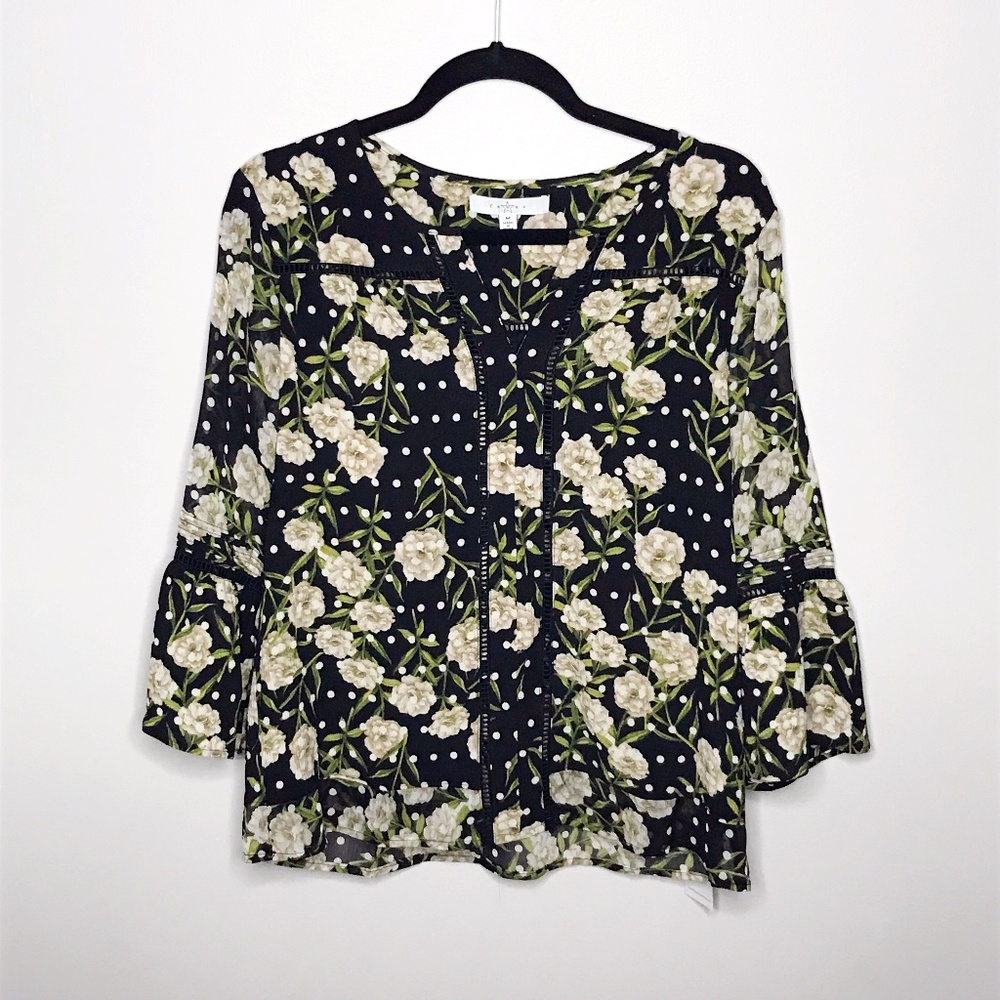 Floral Polka Dot Peasant Top